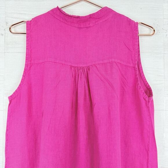 Rosemarine Linen Midi Dress Size S Pink Pintuck Lace Hem Beach Cottage Italy - Picture 5 of 11